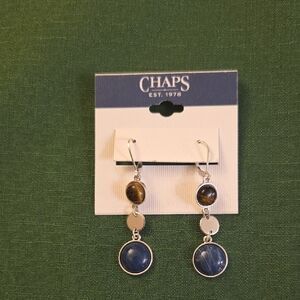 Chaps Silver and Brown-Blue Dangle Earrings